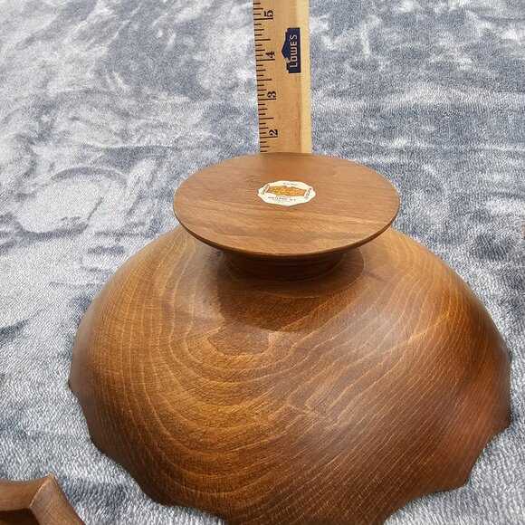 Vintage Woodcraftery wooden bowl set 1 large 7 small scalloped edges MCM - Picture 15 of 15